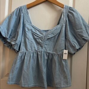 Old Navy Light Blue Puff Sleeve Top